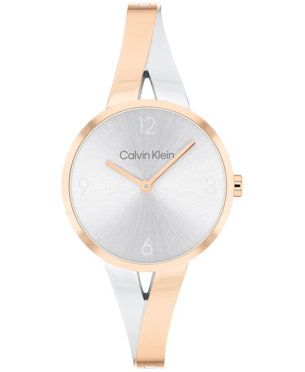 カルバンクライン レディース アクセサリー 腕時計 Tシャツ Calvin Klein Women's Joyful Two-Tone Stainless Steel Bangle Bracelet Watch 30mm Two-Tone