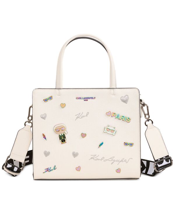 カール ラガーフェルド レディース バッグ ハンドバッグ KARL LAGERFELD PARIS Maybelle Satchel Black White Chevron ホワイト｜ReVida 店