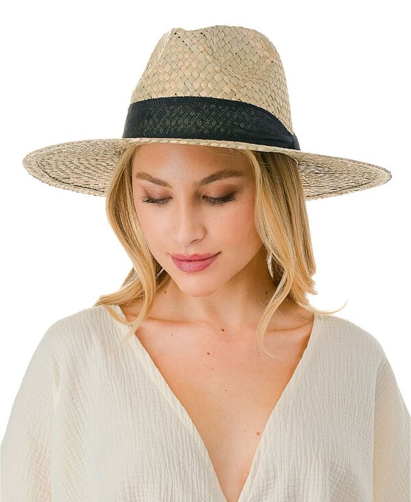 マーカスアドレール レディース アクセサリー 帽子 Marcus Adler Trim Detail with Straw Panama Hat Black ブラック
