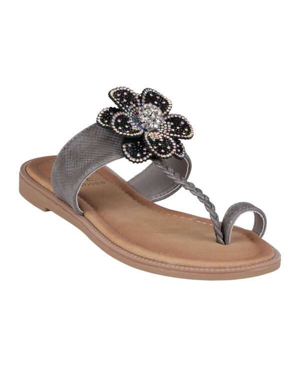 ジーシーシューズ レディース シューズ サンダル GC Shoes Women's Blossom Flower Embellished Toe Ring Flat Sandals Pewter ピューター