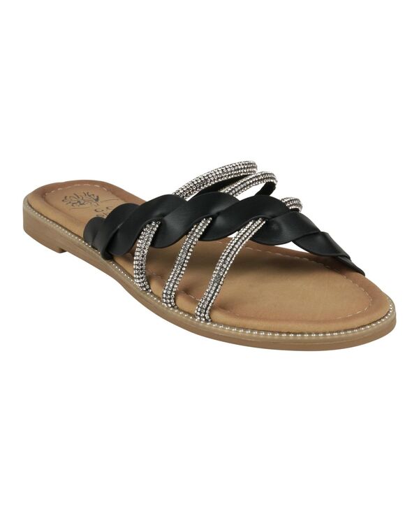 ジーシーシューズ レディース シューズ サンダル GC Shoes Women's Jolie Strappy Embellished Slip On Flat Sandals Black ブラック