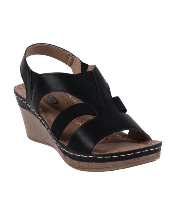 ジーシーシューズ レディース シューズ サンダル カットアウト GC Shoes Women's Banks Cut Out Elastic Slingback Slip-On Wedge Sandals Black ブラック