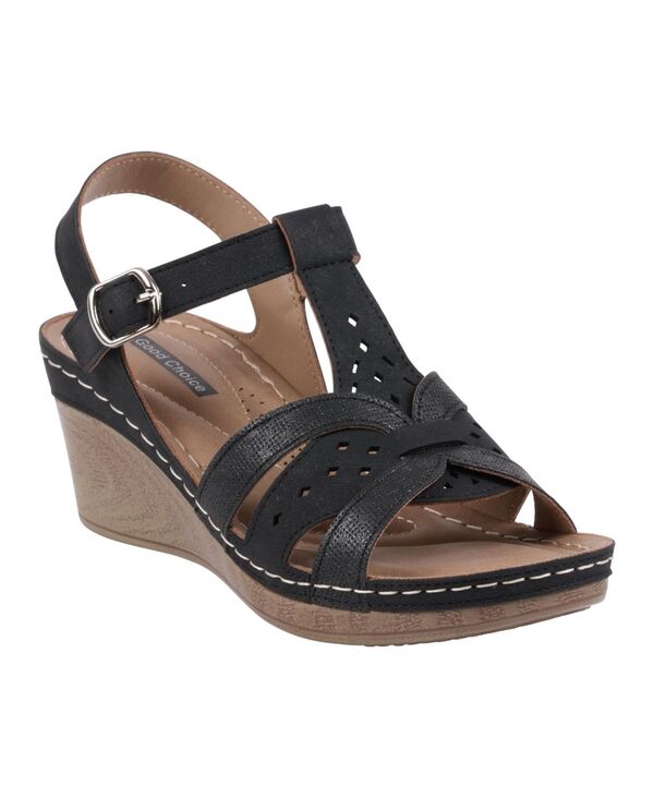 ジーシーシューズ レディース シューズ サンダル GC Shoes Women's Darry Perforated T-Strap Slingback Wedge Sandals Black ブラック 12,565円