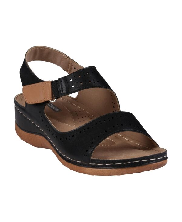 ジーシーシューズ レディース シューズ サンダル GC Shoes Women's Foster Perforated Double Band Flat Sandals Black ブラック