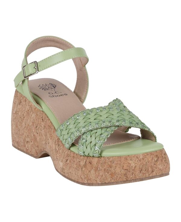 ジーシーシューズ レディース シューズ サンダル プラットフォーム GC Shoes Women's Lucy Woven Cork Platform Wedge Sandals Green グリーン