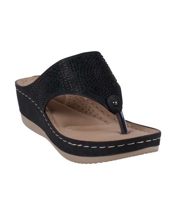 ジーシーシューズ レディース シューズ サンダル GC Shoes Women's Wagner Embellished Thong Wedge Sandals Black ブラック
