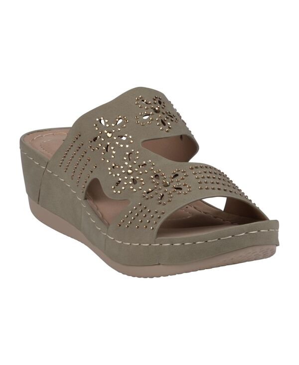ジーシーシューズ レディース シューズ サンダル GC Shoes Women's Santiago Perforated Studded Slip-On Wedge Sandals Green グリーン 13,305円