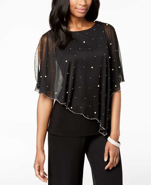 ミスク レディース トップス シャツ アシンメトリー オーバーレイ MSK Embellished Asymmetrical Overlay Top Black ブラック