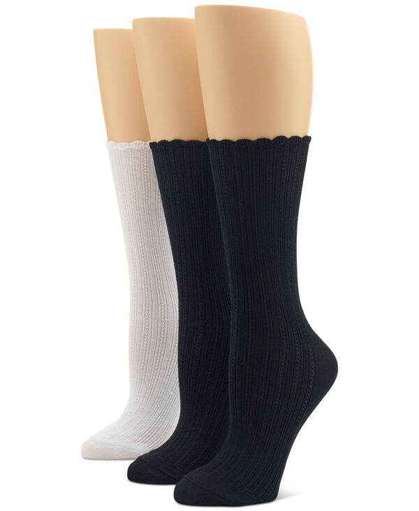 ヒュー レディース アンダーお召しもの ソックス Hue Women\u0027s 3-Pk. Scalloped Pointelle Crew Socks Black Pack 黒いこと