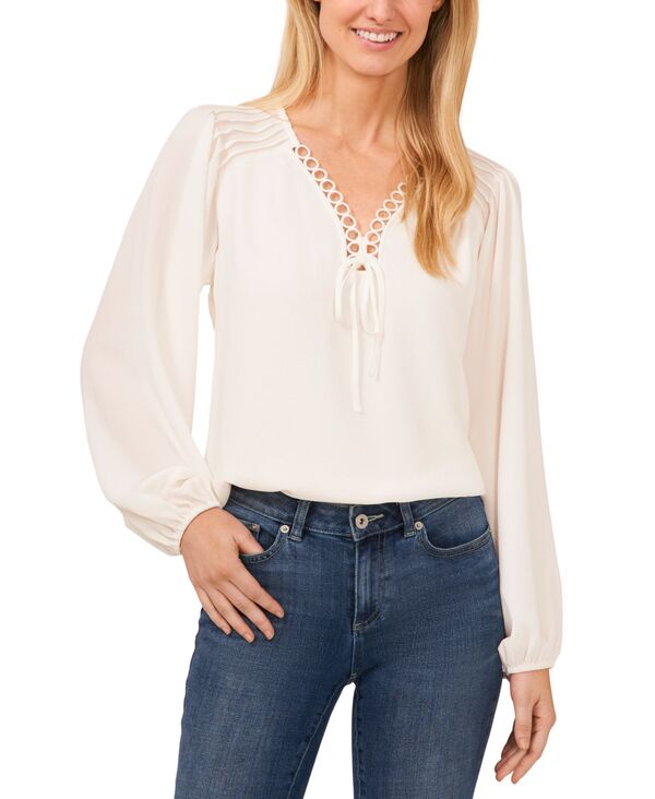 セセ レディース トップス シャツ ブラウス CeCe Women's Circular Trim Pin-Tuck Long Sleeve Blouse New Ivory アイボリー｜ReVida 店