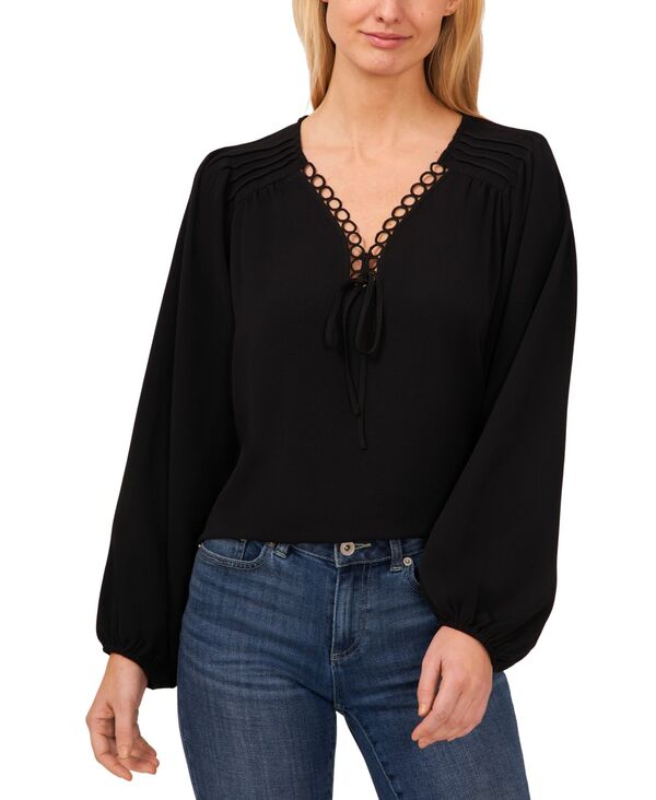 セセ レディース トップス シャツ ブラウス CeCe Women's Circular Trim Pin-Tuck Long Sleeve Blouse Rich Black ブラック|ReVida 店