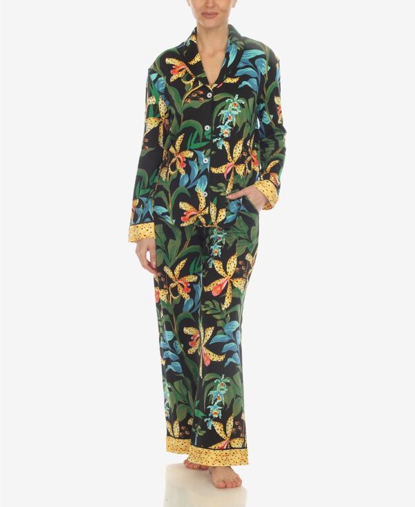 ホワイトマーク レディース アンダーウェア ナイトウェア プリント White Mark Women's 2 Pc. Wildflower Print Pajama Set Black ブラック|ReVida 店