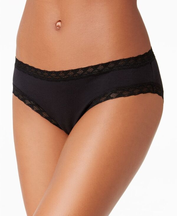 ナトリ レディース アンダー御召しもの ズボン下 綿織物 スピード競技 Natori Bliss Lace-Trim Cotton Brief Underwear 156058 Black 黒いこと