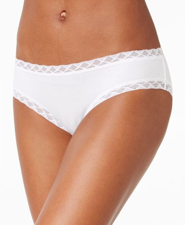 ナトリ レディース アンダー御召しもの ズボン下 綿織物 スピード競技 Natori Bliss Lace-Trim Cotton Brief Underwear 156058 White 白いこと