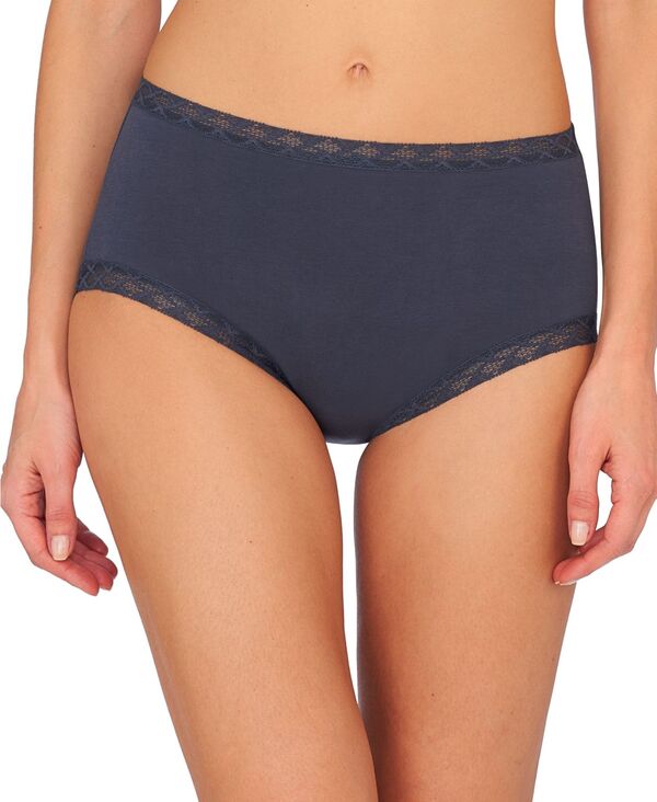 ナトリ レディース アンダー御召しもの ズボン下 綿織物 スピード競技 Natori Bliss Lace-Trim High Rise Cotton Brief 755058 Ash Navy 木灰
