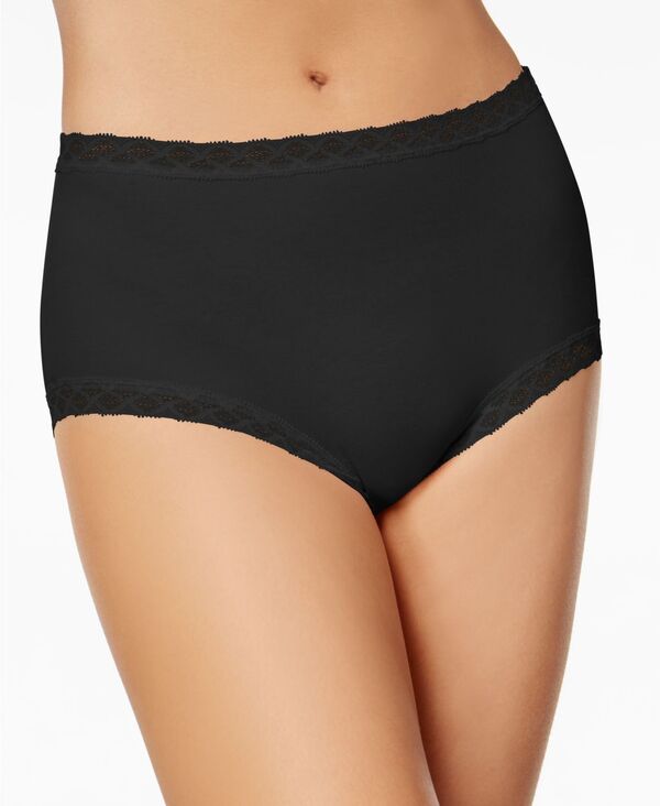 ナトリ レディース アンダー御召しもの ズボン下 綿織物 スピード競技 Natori Bliss Lace-Trim High Rise Cotton Brief 755058 Black 黒いこと