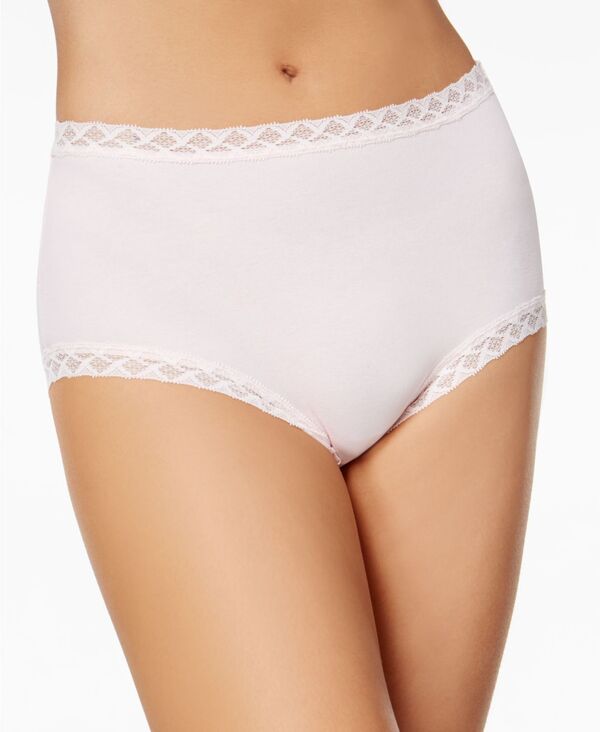 ナトリ レディース アンダー御召しもの ズボン下 綿織物 スピード競技 Natori Bliss Lace-Trim High Rise Cotton Brief 755058 Blushing Pink サクラ色