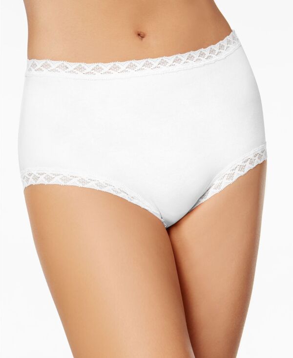 ナトリ レディース アンダー御召しもの ズボン下 綿織物 スピード競技 Natori Bliss Lace-Trim High Rise Cotton Brief 755058 White 白いこと