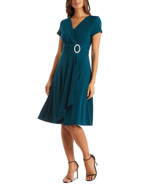 アールアンドエムリチャーズ レディース トップス ワンピース ラップワンピース 半袖 R & M Richards R&M Richards Short-Sleeve Faux-Wrap Dress Emerald エメラルド|ReVida 店
