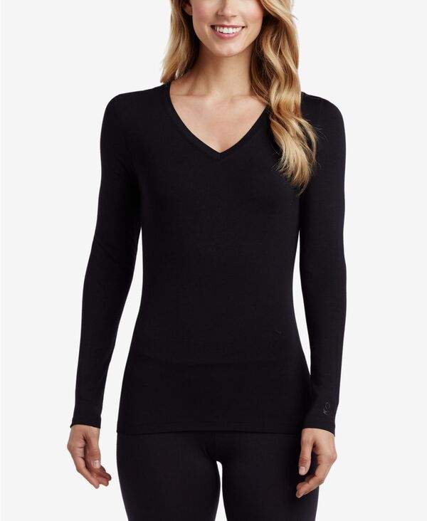 クドルドッズ レディース トップス シャツ Vネック 長袖 Cuddl Duds Women's Softwear V-Neck Long-Sleeve Layering Top Black ブラック|ReVida 店