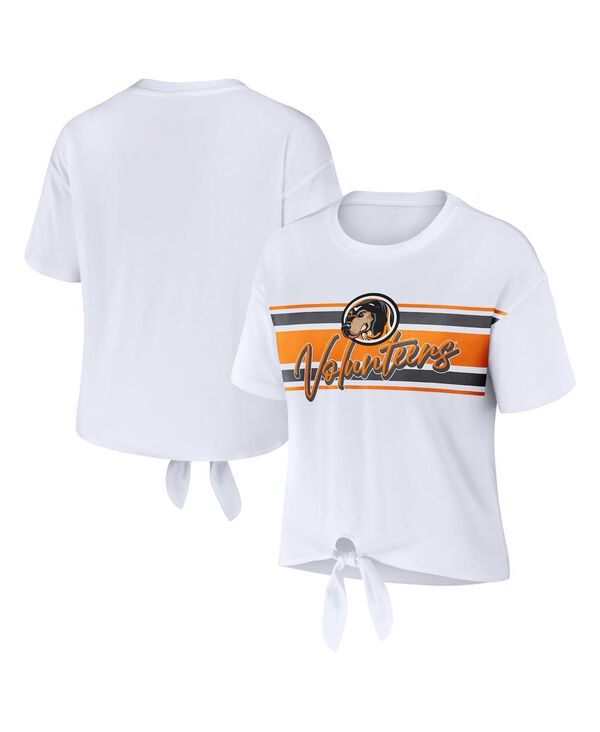 ウェア バイ エリン アンドルーズ レディース トップス Tシャツ クロップド WEAR by Erin Andrews Women's White Tennessee Volunteers Striped Front Knot Cropped T-shirt White ホワイト