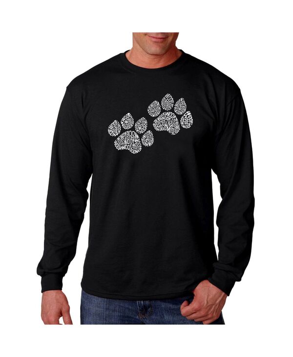 エルエーポップアート メンズ トップス Tシャツ プリント シャツ LA Pop Art Men's Word Art Long Sleeve T-Shirt- Woof Paw Prints Black ブラック