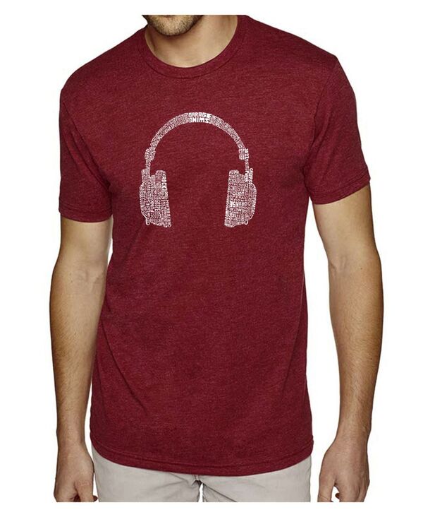 エルエーポップアート メンズ トップス Tシャツ LA Pop Art Mens Premium Blend Word Art T-Shirt - Headphones - Music Genres Burgundy バーガンディ
