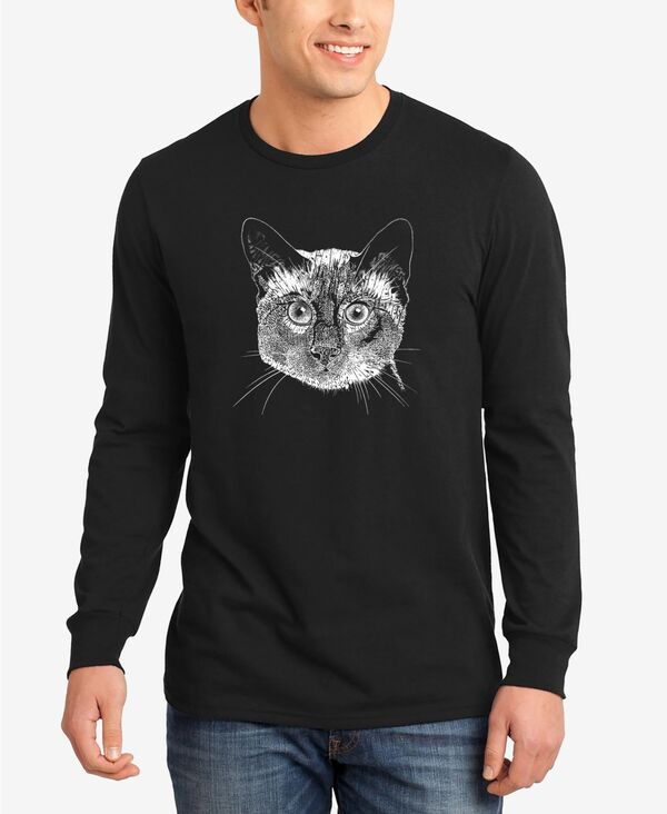 エルエーポップアート メンズ トップス Tシャツ LA Pop Art Men's Word Art Long Sleeve Siamese Cat T-shirt Black ブラック