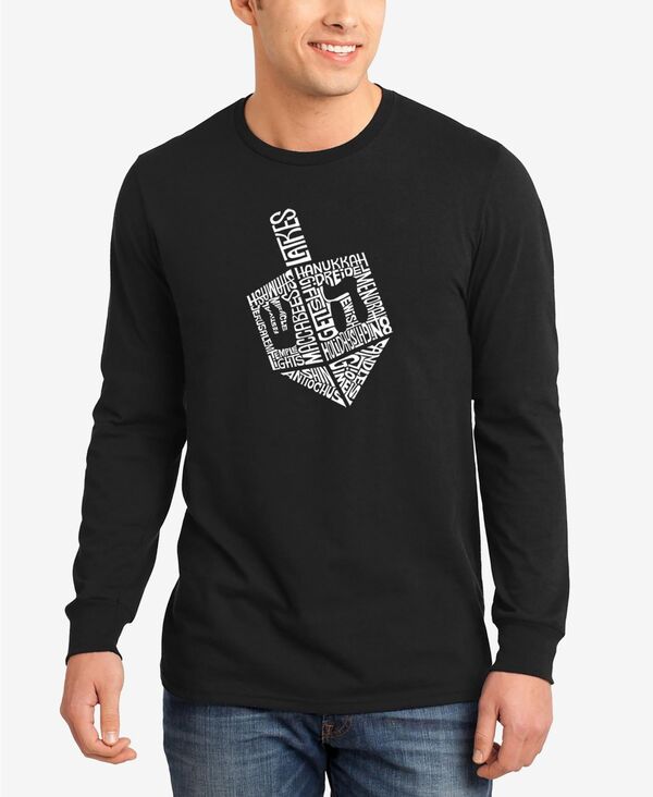 エルエーポップアート メンズ トップス Tシャツ LA Pop Art Men's Hanukkah Dreidel Word Art Long Sleeve T-shirt Black ブラック