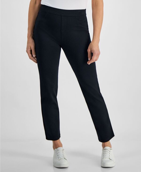 スタイルアンドコー レディース ボトムス カジュアルパンツ ストレート プチ パンツ Style & Co Petite Mid Rise Pull On Straight Leg Ponte Pants Deep Black ブラック｜ReVida 店
