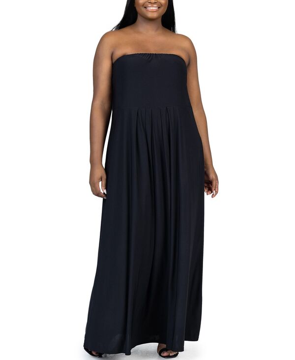 24 セブンコンフォート レディース トップス ワンピース マキシワンピース プラスサイズ ストラップレス マキシ 24seven Comfort Apparel Plus Size Strapless Maxi Dress with Pockets Black ブラック