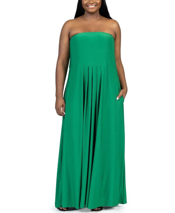 24 セブンコンフォート レディース トップス ワンピース マキシワンピース プラスサイズ ストラップレス マキシ 24seven Comfort Apparel Plus Size Strapless Maxi Dress with Pockets Green グリーン