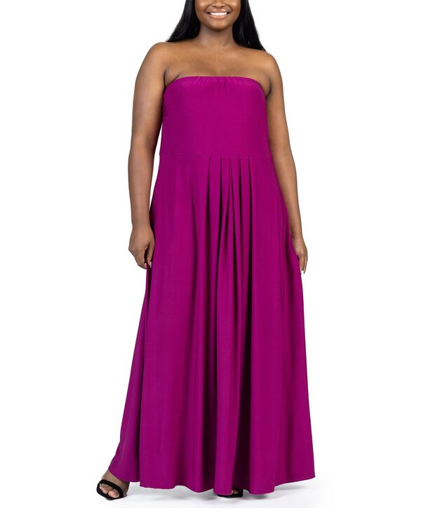24 セブンコンフォート レディース トップス ワンピース マキシワンピース プラスサイズ ストラップレス マキシ 24seven Comfort Apparel Plus Size Strapless Maxi Dress with Pockets Magenta マゼンタ