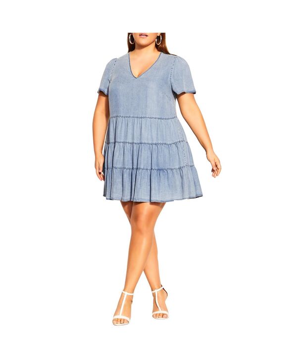 シティーシック レディース トップス ワンピース デニム CITY CHIC Women's Denim Tier Dress Light denim デニム 14,896円