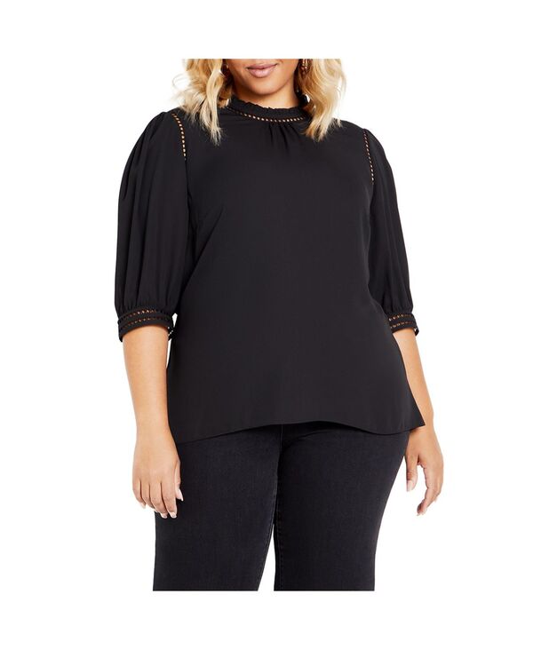 シティーシック レディース トップス シャツ プラスサイズ CITY CHIC Plus Size Kiss Me Quick Elbow Sleeve Shirt Black ブラック