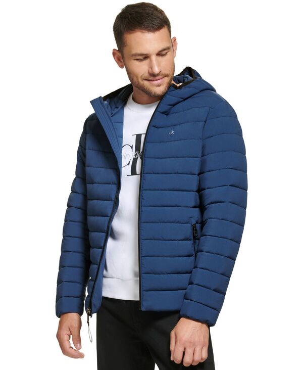 カルバンクライン メンズ アウター ジャケット・ブルゾン キルティング ジャケット Calvin Klein Men's Hooded & Quilted Packable Jacket Denim Blue デニム