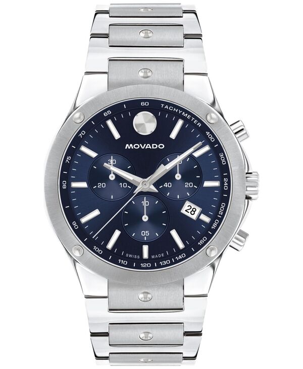 モバド メンズ アクセサリー 腕時計 Tシャツ Movado Men's Swiss Chronograph SE Stainless Steel Bracelet Watch 42mm Silver-tone シルバー