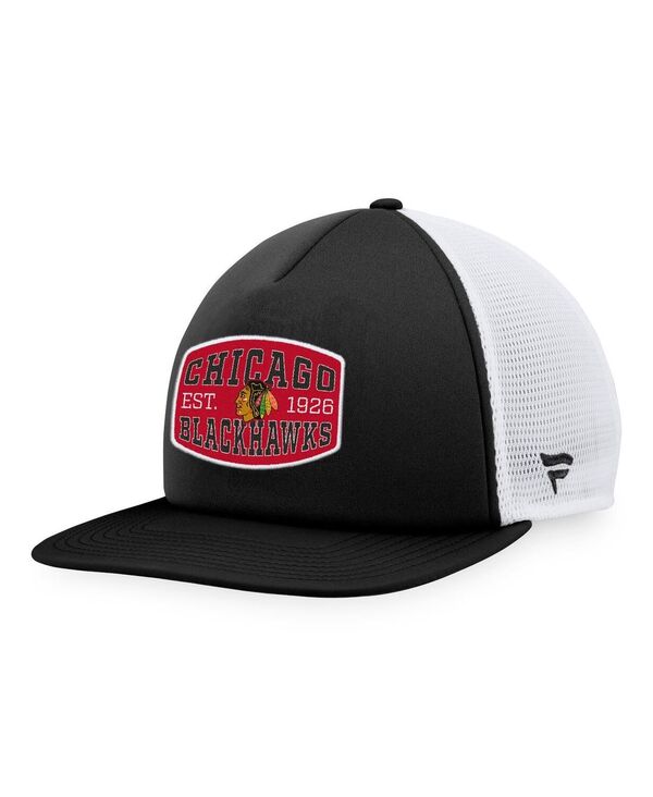 ファナティクス メンズ アクセサリー 帽子 Fanatics Men's Black White Chicago Blackhawks Foam Front Patch Trucker Snapback Hat Black White ホワイト