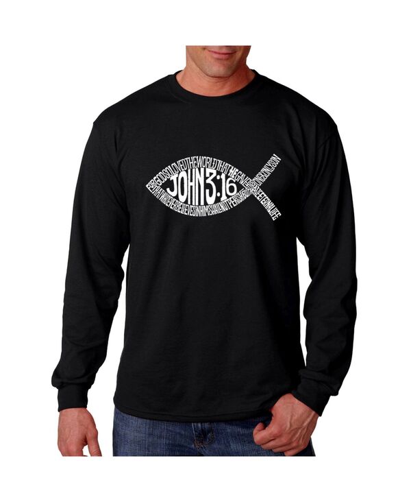エルエーポップアート メンズ トップス Tシャツ LA Pop Art Men's Word Art Long Sleeve T-Shirt - John 3:16 Fish Symbol Black ブラック