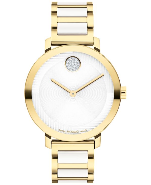 モバド レディース アクセサリー 腕時計 Tシャツ Movado Women's Swiss Bold Evolution 2.0 White Ceramic & Gold Ion Plated Steel Bracelet Watch 34mm Two-tone ホワイト