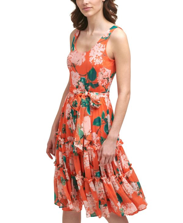人気満点 カルバンクライン レディース ワンピース トップス Floral Print Tiered A Line Dress Ember Multi 日本製 Haringeylawcentre Org Uk