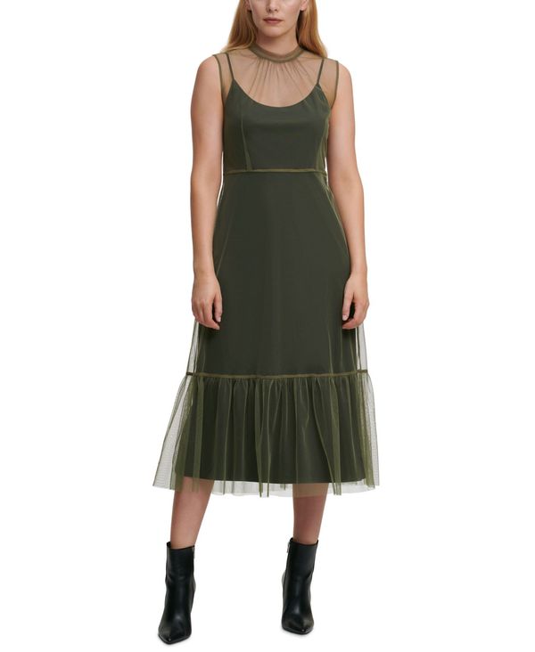 楽天ランキング1位 ダナ キャラン ニューヨーク レディース ワンピース トップス Tulle Overlay Midi Dress Green 超歓迎 Secom Com Uy