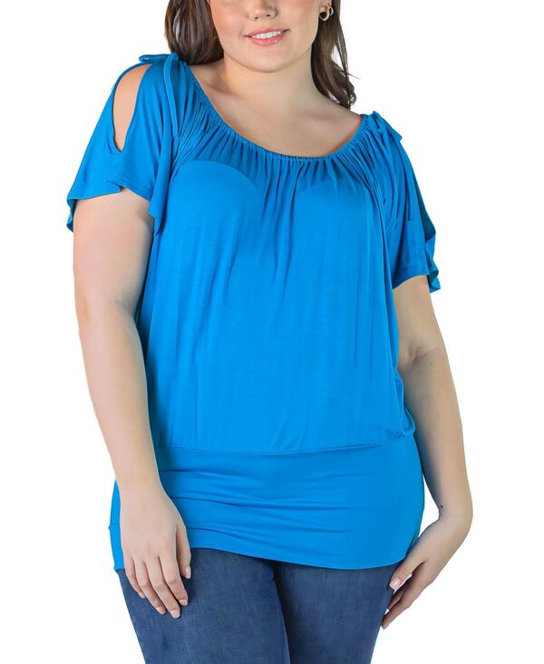 24 セブンコンフォート レディース トップス シャツ プラスサイズ 24seven Comfort Apparel Plus Size Short Sleeve Split Shoulder Top Turquoise ターコイズ