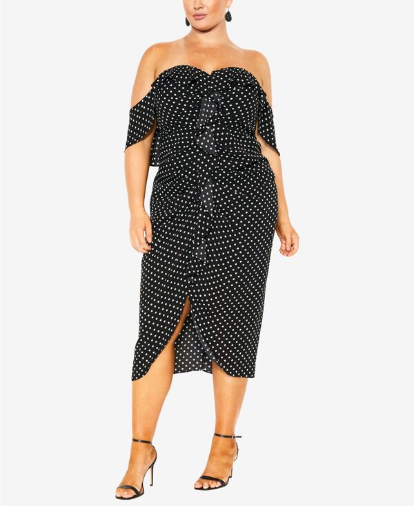 シティーシック レディース トップス ワンピース CITY CHIC Women's Gina Spot Dress Black Polka Dot ブラック