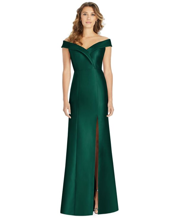 アルフレッド レディース トップス ワンピース サテン Alfred Sung Off-The-Shoulder Satin Gown Hunter green グリーン