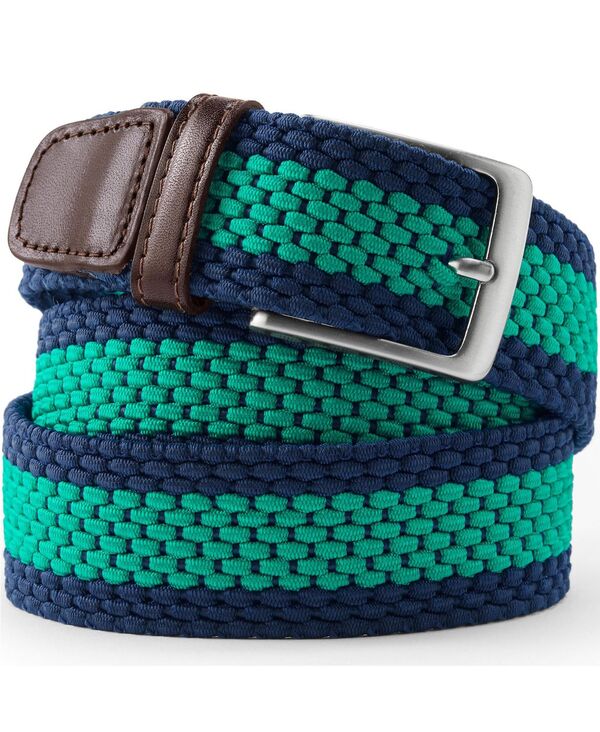 ランズエンド メンズ アクセサリー ベルト Lands' End Men's Elastic Braid Belt Glade green stripe グリーン|ReVida 店