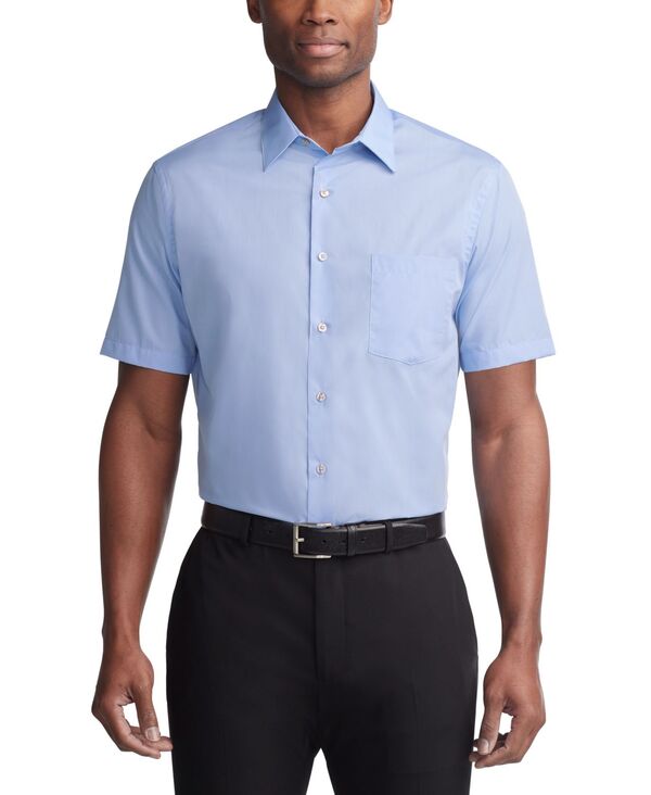 ヴァンハウセン メンズ トップス シャツ 半袖 Van Heusen Poplin Solid Short-Sleeve Dress Shirt Cameo Blue ブルー
