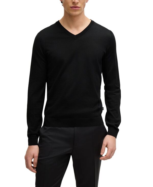 ヒューゴボス メンズ アウター ニット・セーター Vネック セーター Hugo Boss Men's Slim-Fit V-Neck Sweater Black ブラック｜ReVida 店