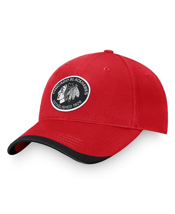 ファナティクス メンズ アクセサリー 帽子 Fanatics Branded Men's Red Chicago Blackhawks Fundamental Adjustable Hat Red Black ブラック｜ReVida 店