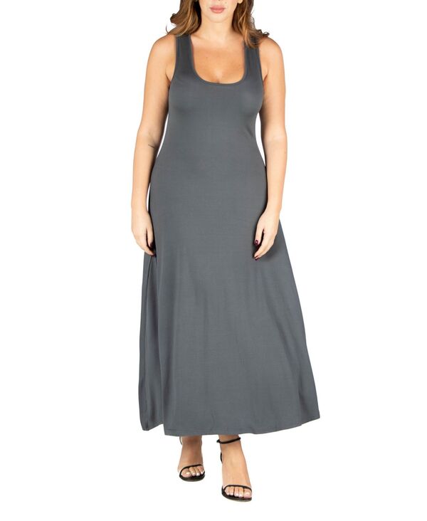 24 セブンコンフォート レディース トップス ワンピース A ライン マキシワンピース プラスサイズ マキシ 24seven Comfort Apparel Plus Size Simple A-line Tank Maxi Dress Gray グレー